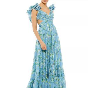 MAC DUGGAL Ruffled Floral Gown - blue - Size 4